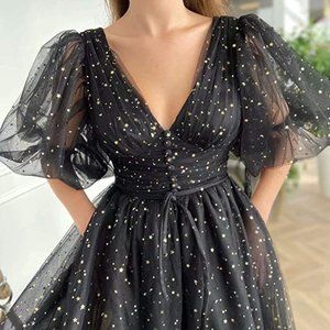 Celestial Tulle Black Dress